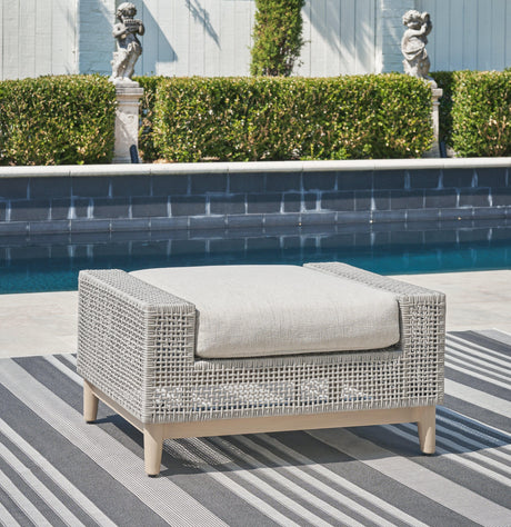 Seton Creek Gray Outdoor Ottoman with Cushion by Ashley at Eve Furniture