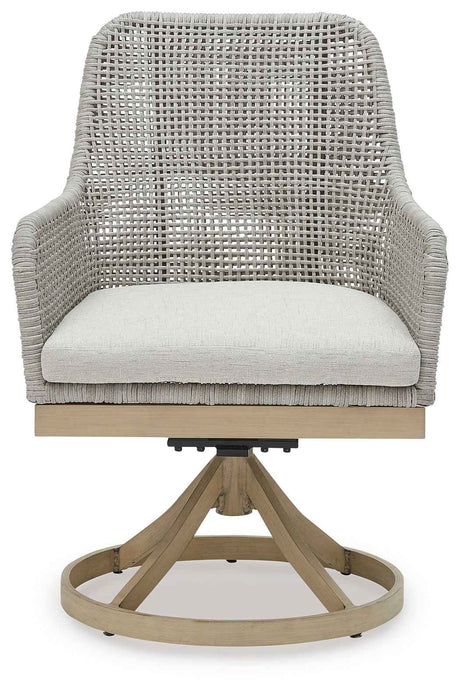 Seton Creek Gray Outdoor Swivel Dining Chair by Ashley at Eve Furniture