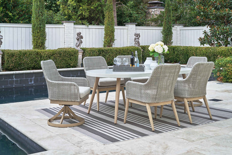 Seton Creek Outdoor Dining Table and 6 Chairs in White by Ashley at Eve Furniture
