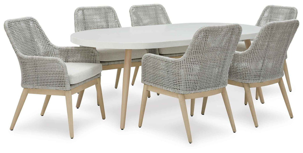 Seton Creek Outdoor Dining Table and 6 Chairs in White by Ashley at Eve Furniture