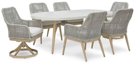 Seton Creek Outdoor Dining Table and 6 Chairs in White by Ashley at Eve Furniture