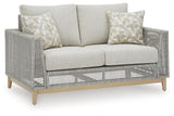 Seton Creek Gray Outdoor Loveseat with Cushion by Ashley at Eve Furniture