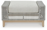 Seton Creek Gray Outdoor Ottoman with Cushion by Ashley at Eve Furniture