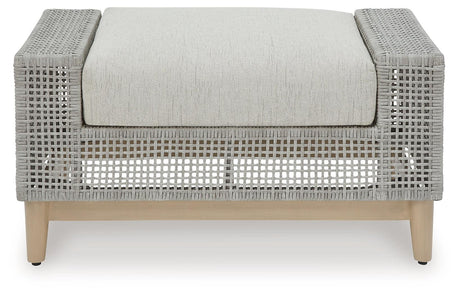 Seton Creek Gray Outdoor Ottoman with Cushion by Ashley at Eve Furniture