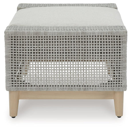 Seton Creek Gray Outdoor Ottoman with Cushion by Ashley at Eve Furniture