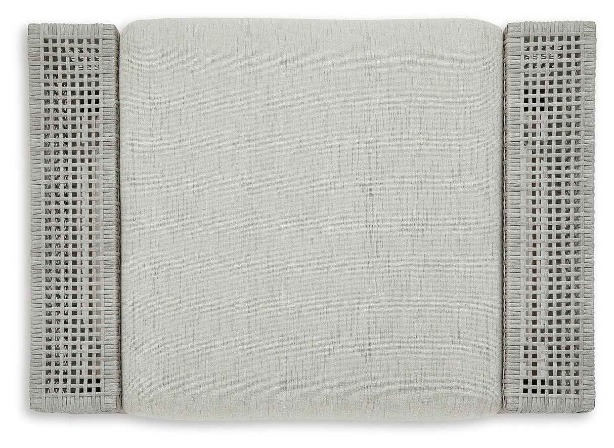 Seton Creek Gray Outdoor Ottoman with Cushion by Ashley at Eve Furniture