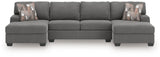 Newellen Greystone 3-Piece Double Chaise Sleeper Sectional by Ashley at Eve Furniture