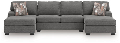 Newellen Greystone 3-Piece Double Chaise Sleeper Sectional by Ashley at Eve Furniture