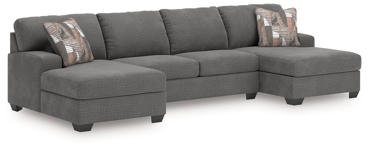 Newellen Greystone 3-Piece Double Chaise Sleeper Sectional by Ashley at Eve Furniture