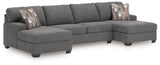 Newellen Greystone 3-Piece Double Chaise Sleeper Sectional by Ashley at Eve Furniture
