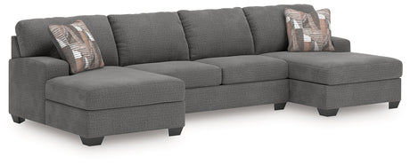 Newellen Greystone 3-Piece Double Chaise Sleeper Sectional by Ashley at Eve Furniture