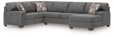 Newellen Greystone 3-Piece Right Arm Facing (RAF) Chaise Sleeper Sectional by Ashley at Eve Furniture