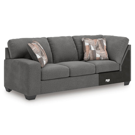 Newellen Greystone 3-Piece Right Arm Facing (RAF) Chaise Sleeper Sectional by Ashley at Eve Furniture