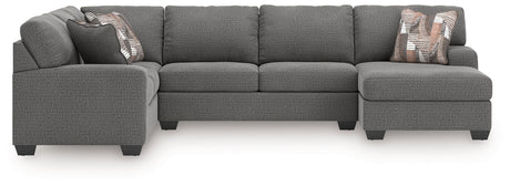 Newellen Greystone 3-Piece Right Arm Facing (RAF) Chaise Sleeper Sectional by Ashley at Eve Furniture