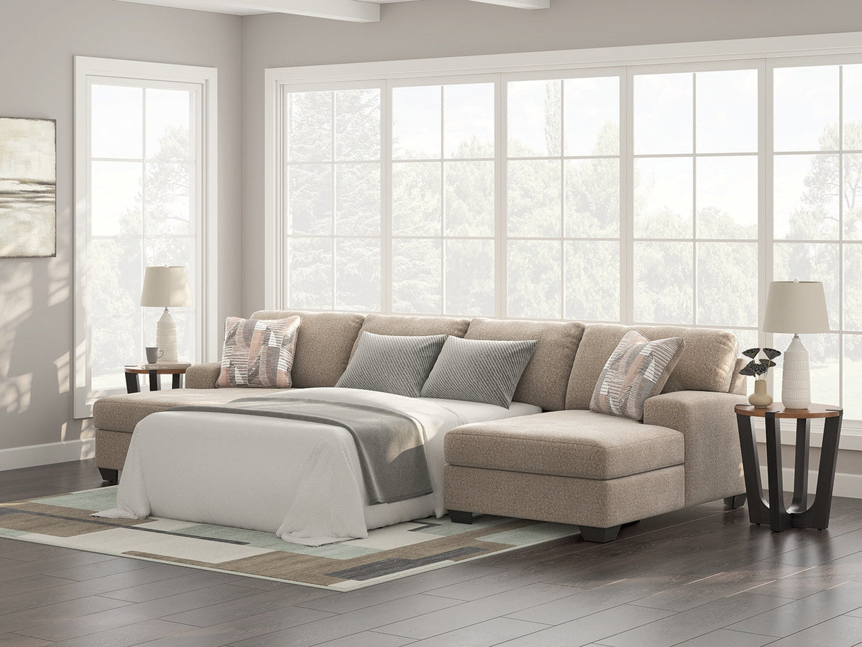 Newellen Hemp 3-Piece Double Chaise Sleeper Sectional by Ashley at Eve Furniture
