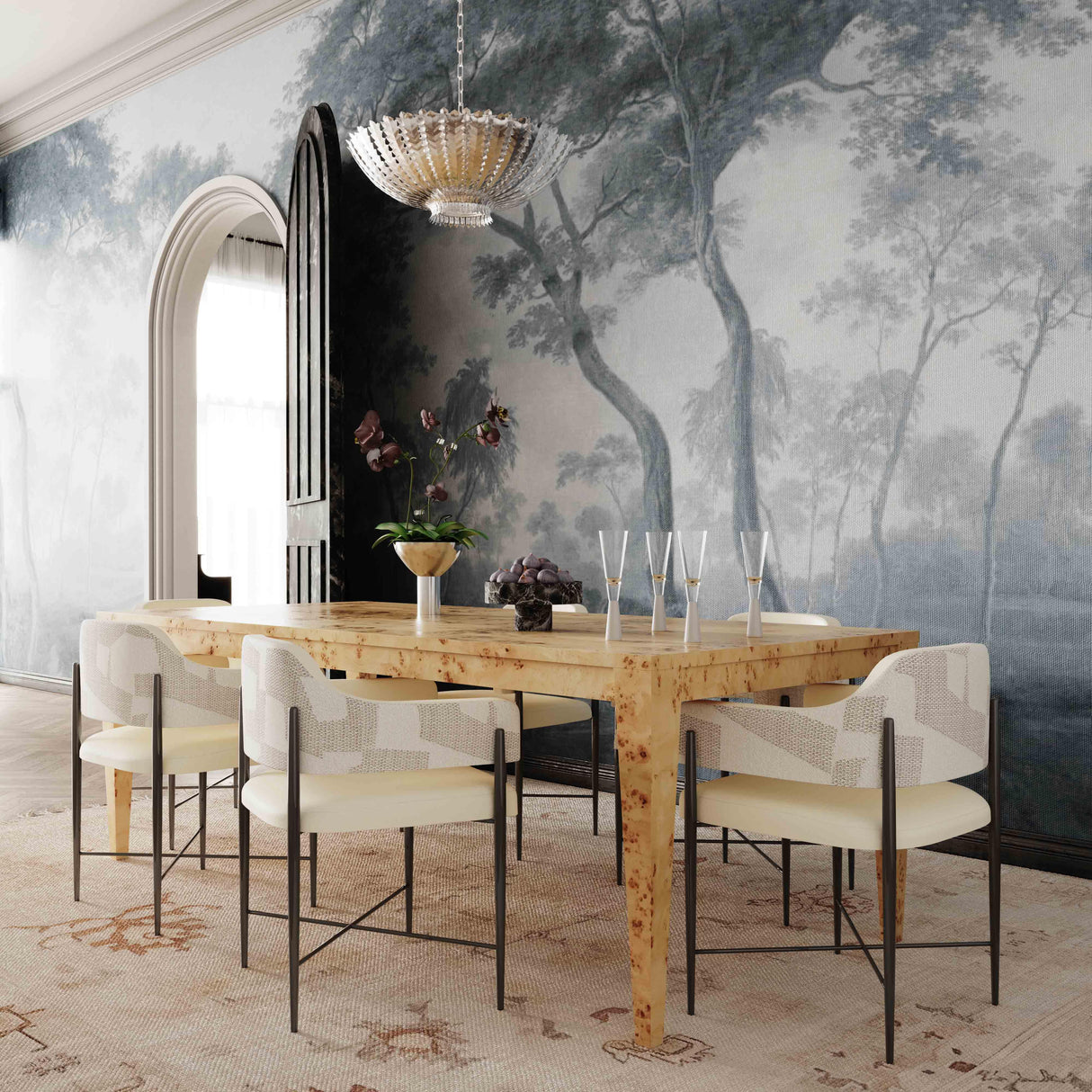 Sezanne Cream Vegan Leather and 2-Tone Jacquard Dining Chair by TOV Furniture at Eve Furniture