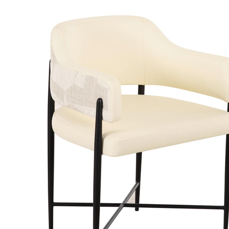Sezanne Cream Vegan Leather and 2-Tone Jacquard Dining Chair by TOV Furniture at Eve Furniture