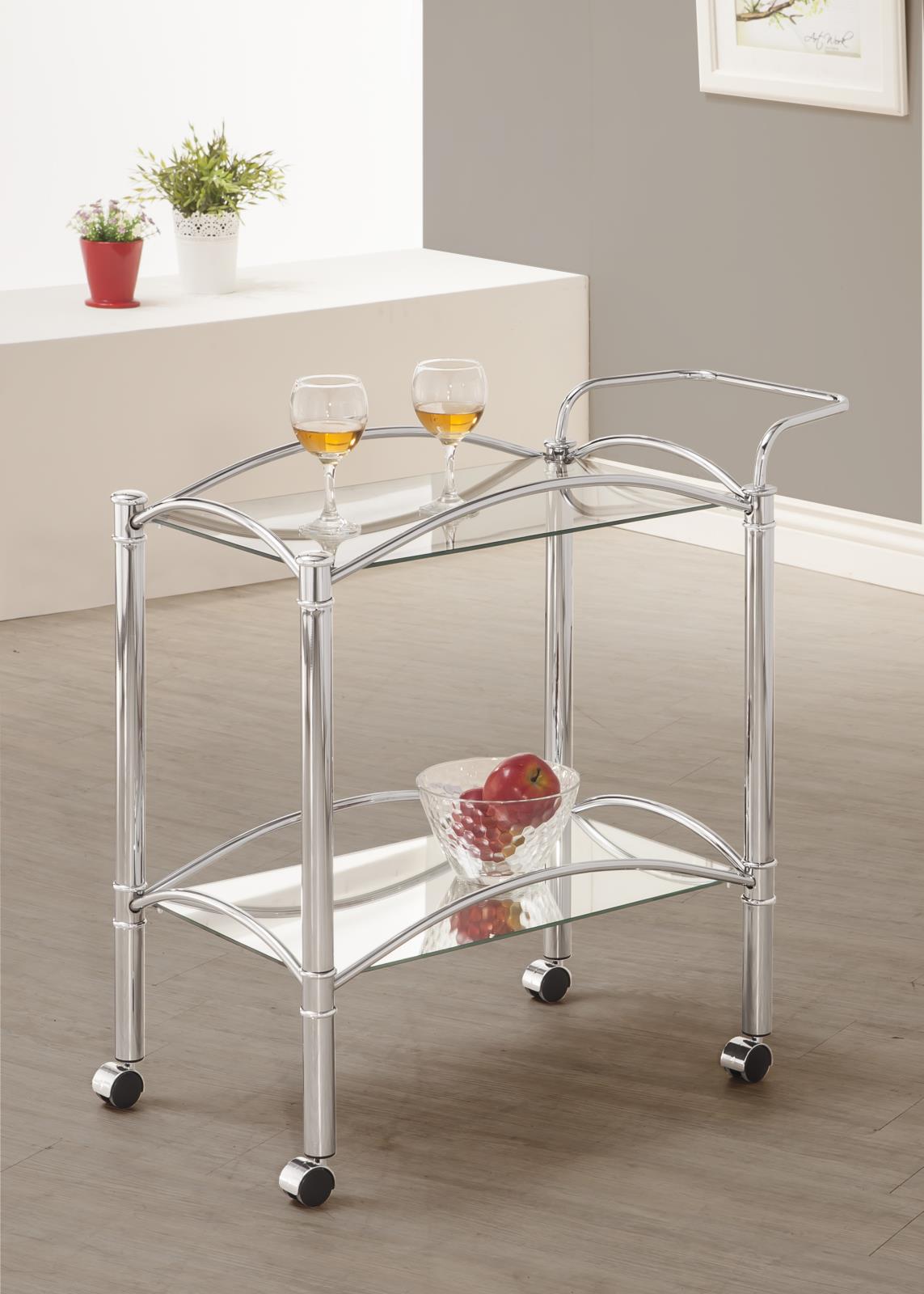 Shadix Chrome/Clear 2-Tier Serving Cart with Glass Top