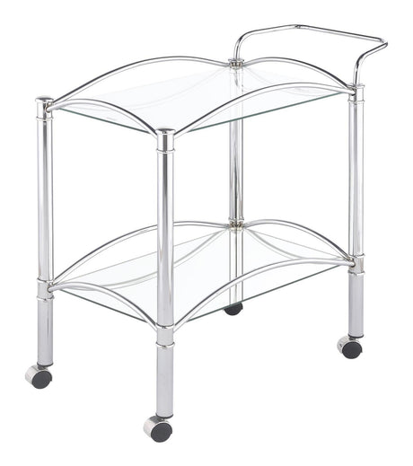 Shadix Chrome/Clear 2-Tier Serving Cart with Glass Top by Coaster at Eve Furniture
