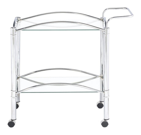 Shadix Chrome/Clear 2-Tier Serving Cart with Glass Top by Coaster at Eve Furniture