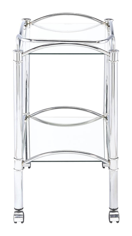 Shadix Chrome/Clear 2-Tier Serving Cart with Glass Top by Coaster at Eve Furniture
