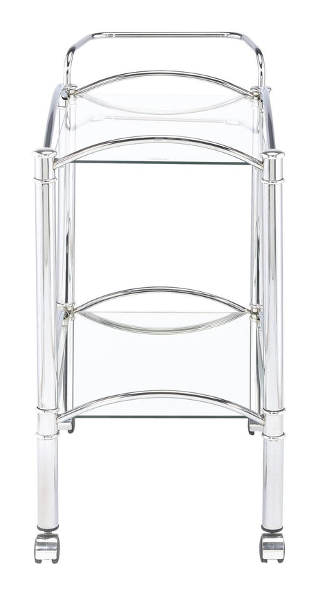 Shadix Chrome/Clear 2-Tier Serving Cart with Glass Top by Coaster at Eve Furniture