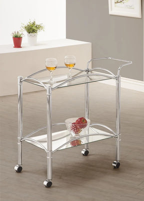 Shadix Chrome/Clear 2-Tier Serving Cart with Glass Top by Coaster at Eve Furniture