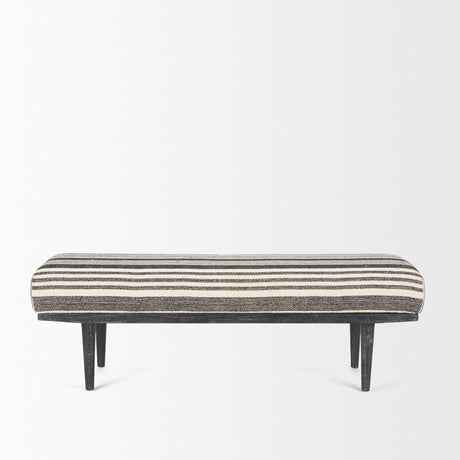 Shae Black Wood w/ Black and Cream Upholstered Bench by Mercana at Eve Furniture