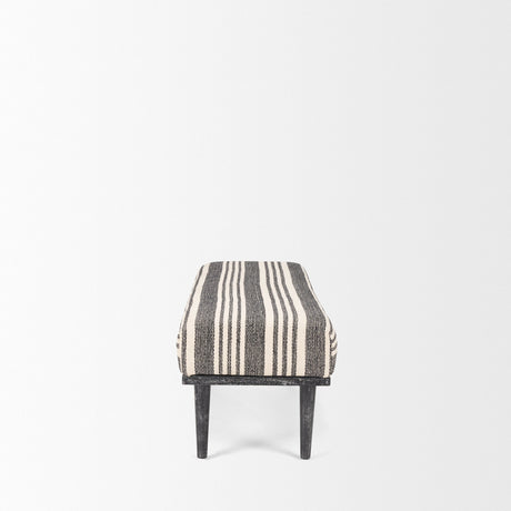 Shae Black Wood w/ Black and Cream Upholstered Bench by Mercana at Eve Furniture