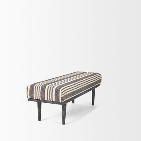 Shae Black Wood w/ Black and Cream Upholstered Bench by Mercana at Eve Furniture