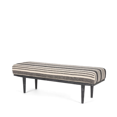Shae Black Wood w/ Black and Cream Upholstered Bench by Mercana at Eve Furniture