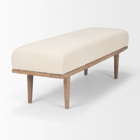 Shae Brown Wood w/ Oatmeal Fabric Bench by Mercana at Eve Furniture