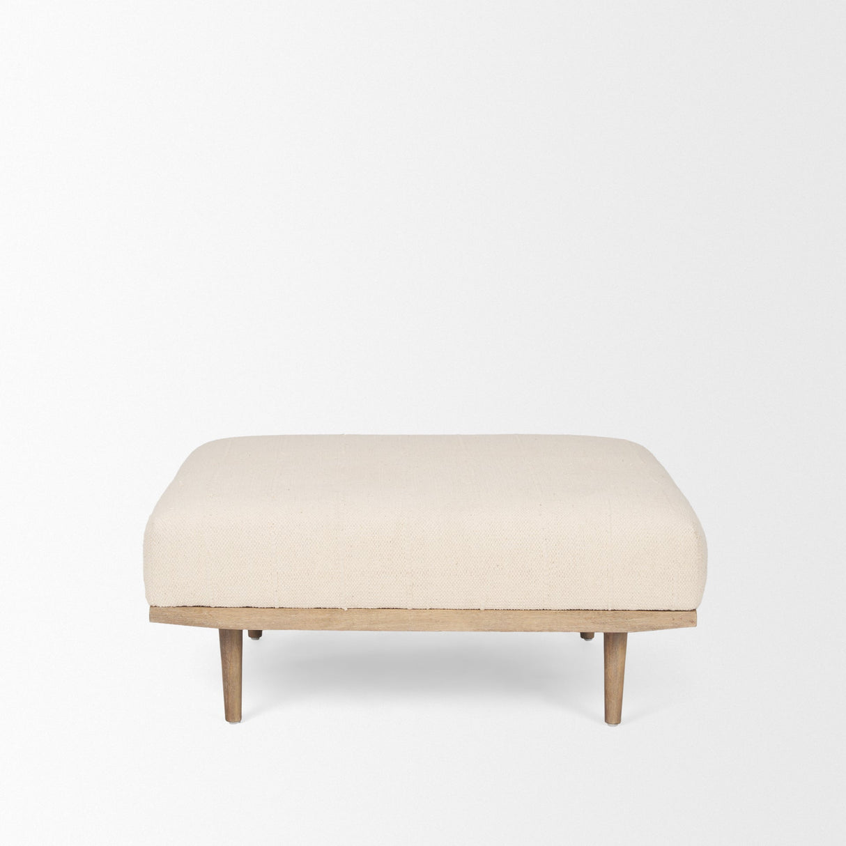 Shae Brown Wood w/ Oatmeal Fabric Ottoman by Mercana at Eve Furniture