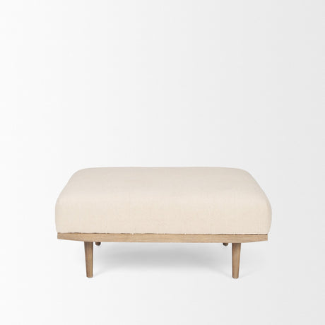Shae Brown Wood w/ Oatmeal Fabric Ottoman by Mercana at Eve Furniture