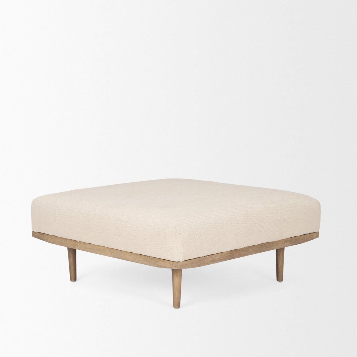 Shae Brown Wood w/ Oatmeal Fabric Ottoman by Mercana at Eve Furniture