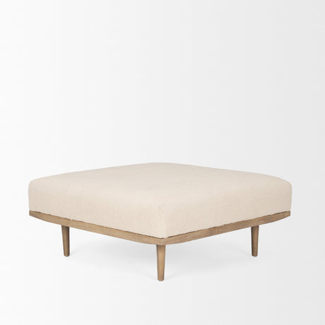 Shae Brown Wood w/ Oatmeal Fabric Ottoman by Mercana at Eve Furniture
