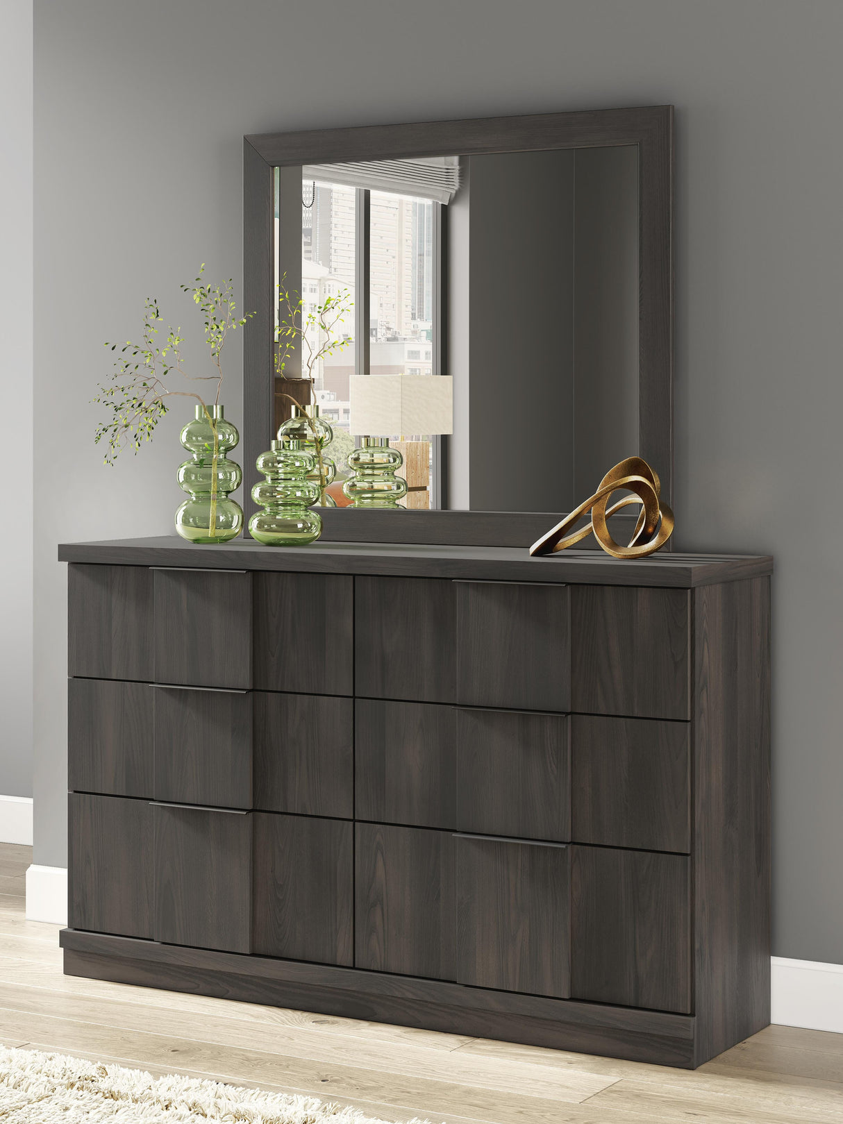 Shaehartin Dark Brown Dresser and Mirror