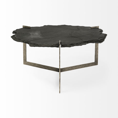 Shale Irregular Live-Edge Black Slate w/Flat Iron Base Coffee Table by Mercana at Eve Furniture
