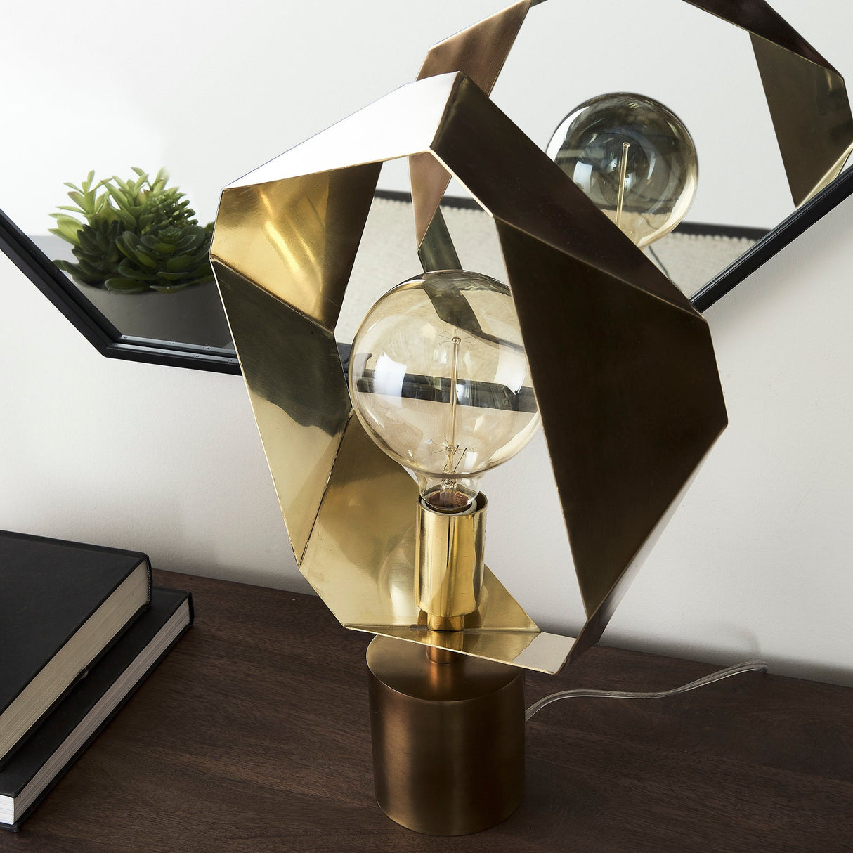 Shamir Gold Geometric Metal Table Lamp by Mercana at Eve Furniture
