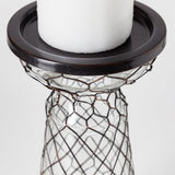 Shandra I Small Glass w/Metal Wire Snakeskin Pattern Table Candle Holder by Mercana at Eve Furniture