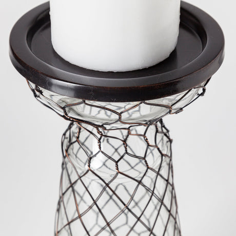 Shandra I Small Glass w/Metal Wire Snakeskin Pattern Table Candle Holder by Mercana at Eve Furniture