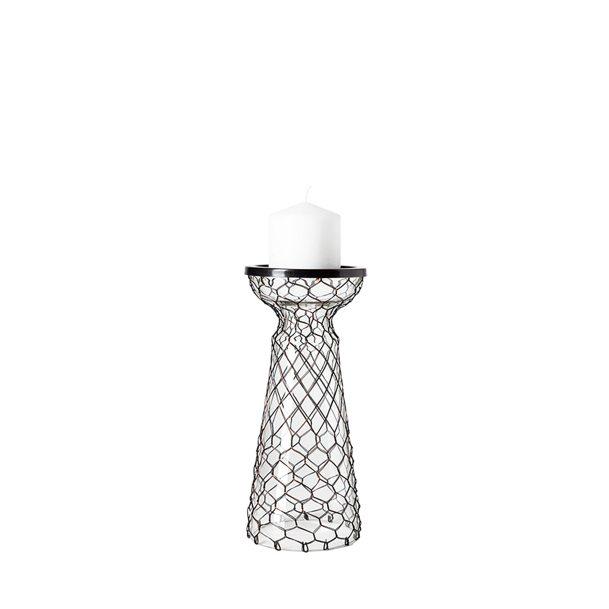 Shandra I Small Glass w/Metal Wire Snakeskin Pattern Table Candle Holder by Mercana at Eve Furniture