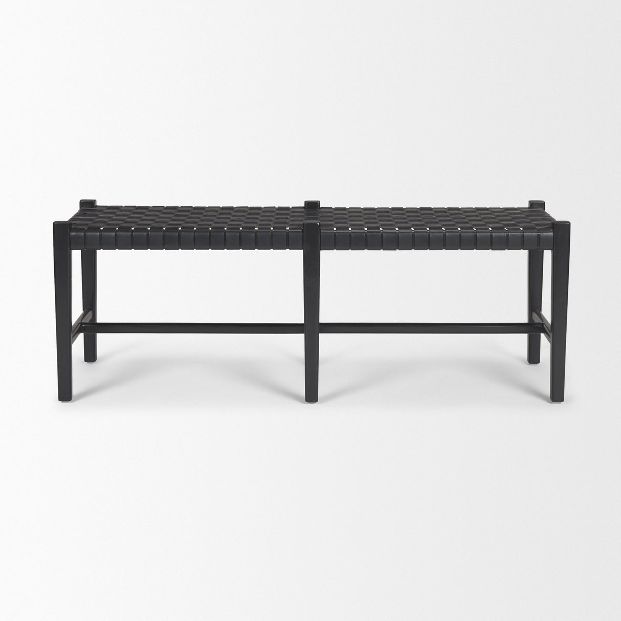 Shane Black Wood w/ Woven Black Leather Bench by Mercana at Eve Furniture