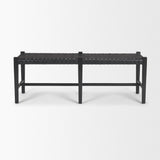 Shane Black Wood w/ Woven Black Leather Bench by Mercana at Eve Furniture