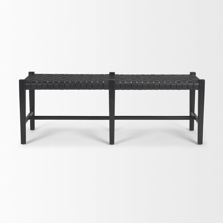 Shane Black Wood w/ Woven Black Leather Bench by Mercana at Eve Furniture