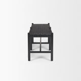 Shane Black Wood w/ Woven Black Leather Bench by Mercana at Eve Furniture