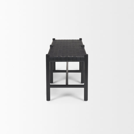 Shane Black Wood w/ Woven Black Leather Bench by Mercana at Eve Furniture