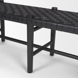 Shane Black Wood w/ Woven Black Leather Bench by Mercana at Eve Furniture