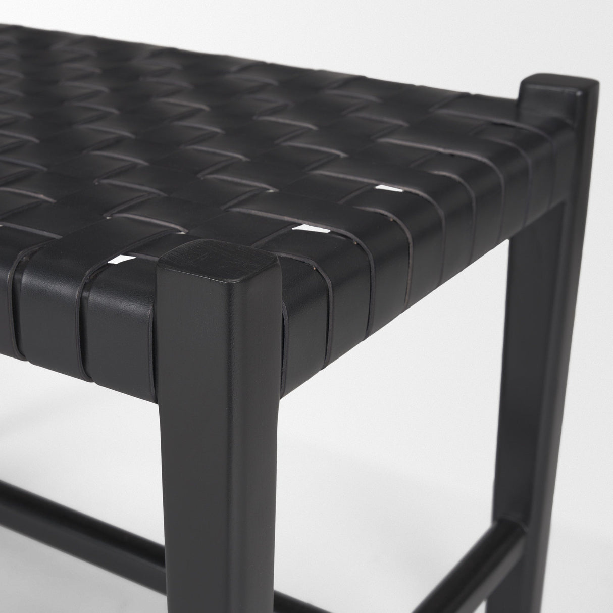 Shane Black Wood w/ Woven Black Leather Bench by Mercana at Eve Furniture