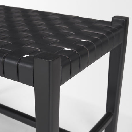 Shane Black Wood w/ Woven Black Leather Bench by Mercana at Eve Furniture